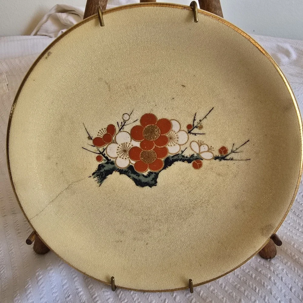 Vintage Satsuma Ware  Handpainted Plum Blossom Decorative Plate